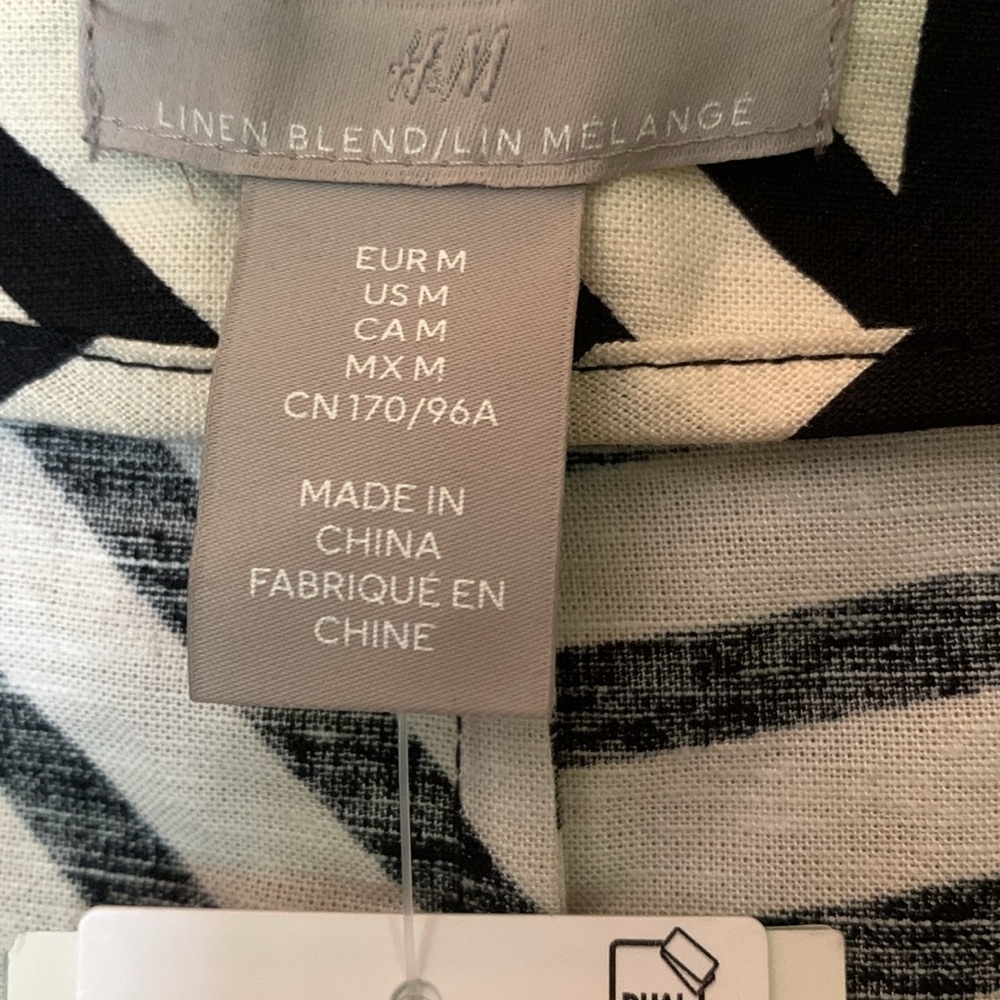 H&M Linen Blend Wrap Dress Geometric Stripes Size Medium NWT - Picture 4 of 12